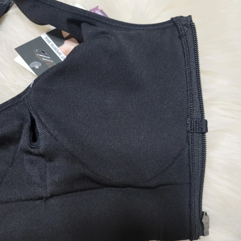 NWT Avia Sports Bra Sz S Womens Zip Front Black Moisture Wicking Athleisure
